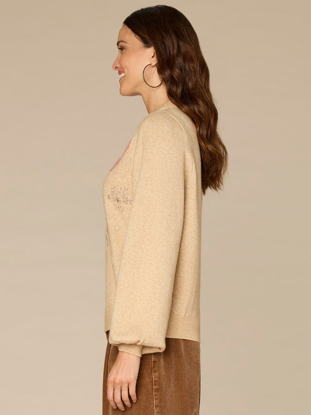 Long Sleeve High Round Neck Placement Holiday Dog Jacquard Sweater