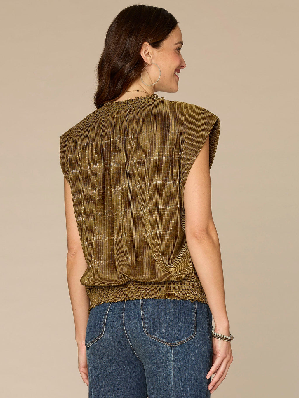 Extended Cap Sleeve Smock Crew Neck Striped Foil Bodre Knit Top