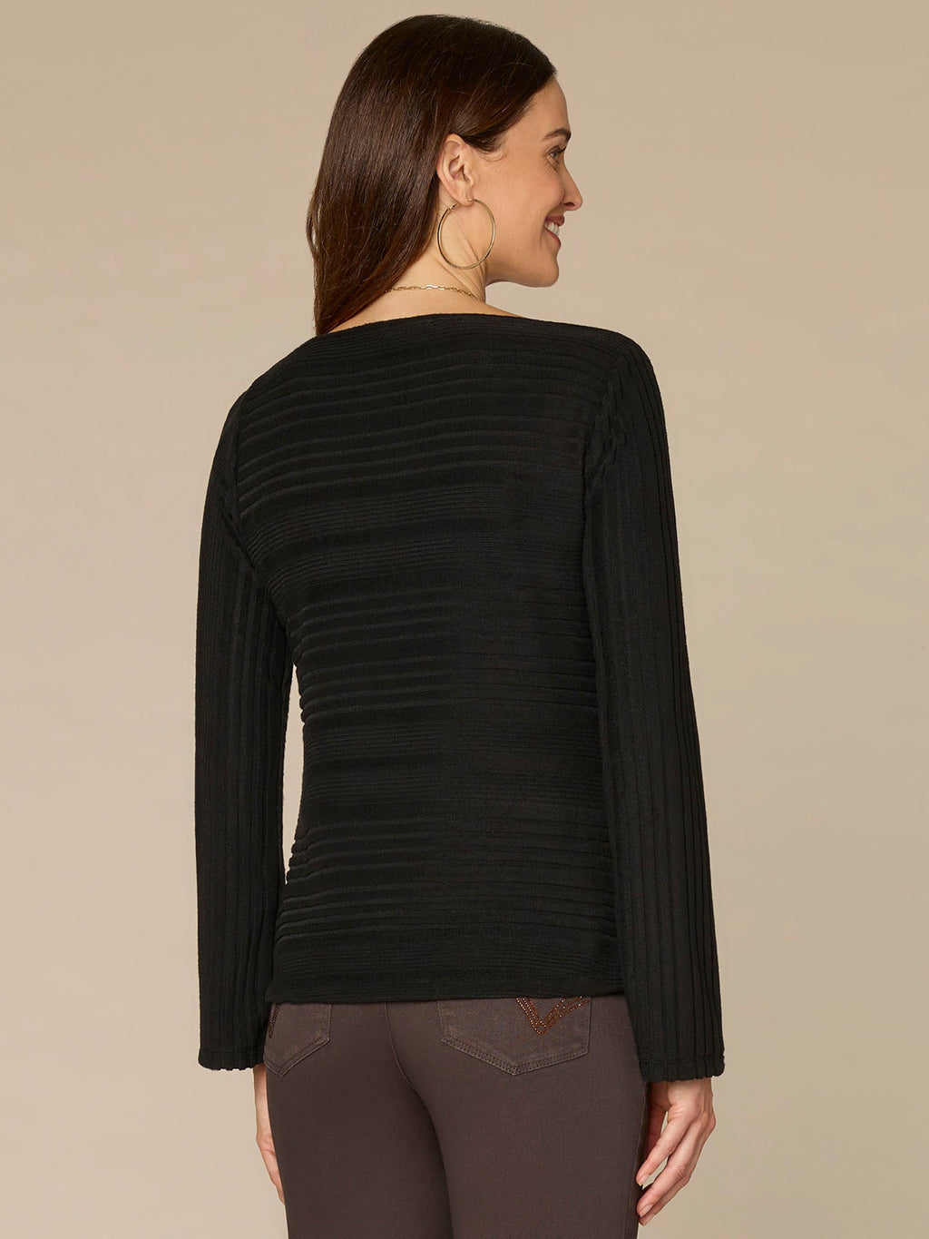 Long Sleeve Drapey Boat Neck Shirttail Hem Knit Top