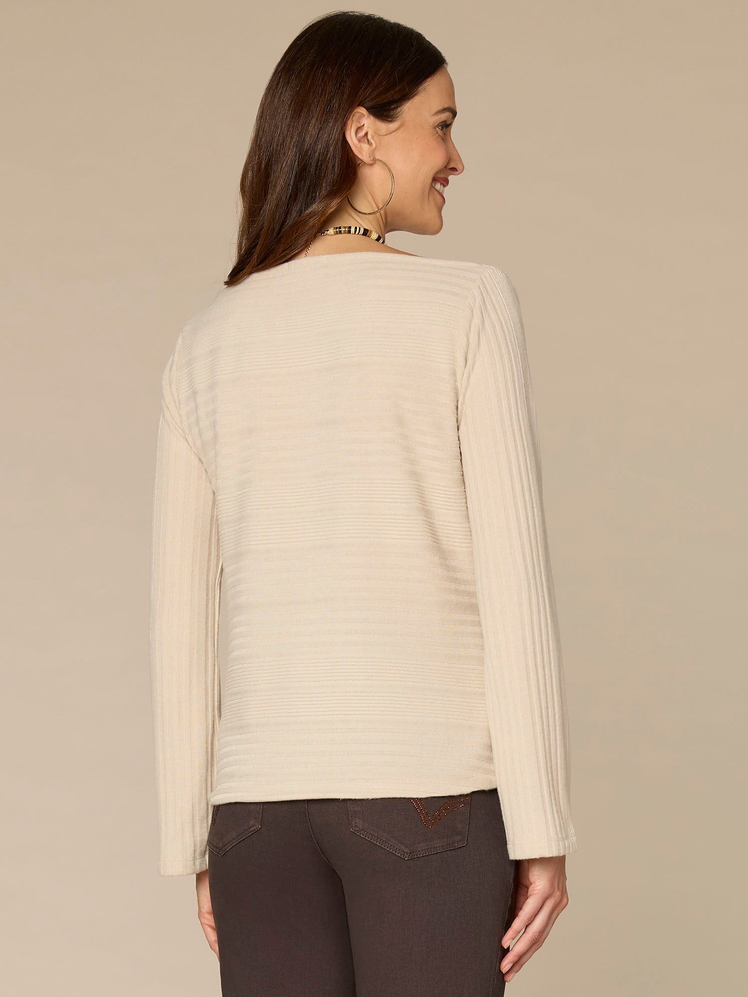 Long Sleeve Drapey Boat Neck Shirttail Hem Knit Top
