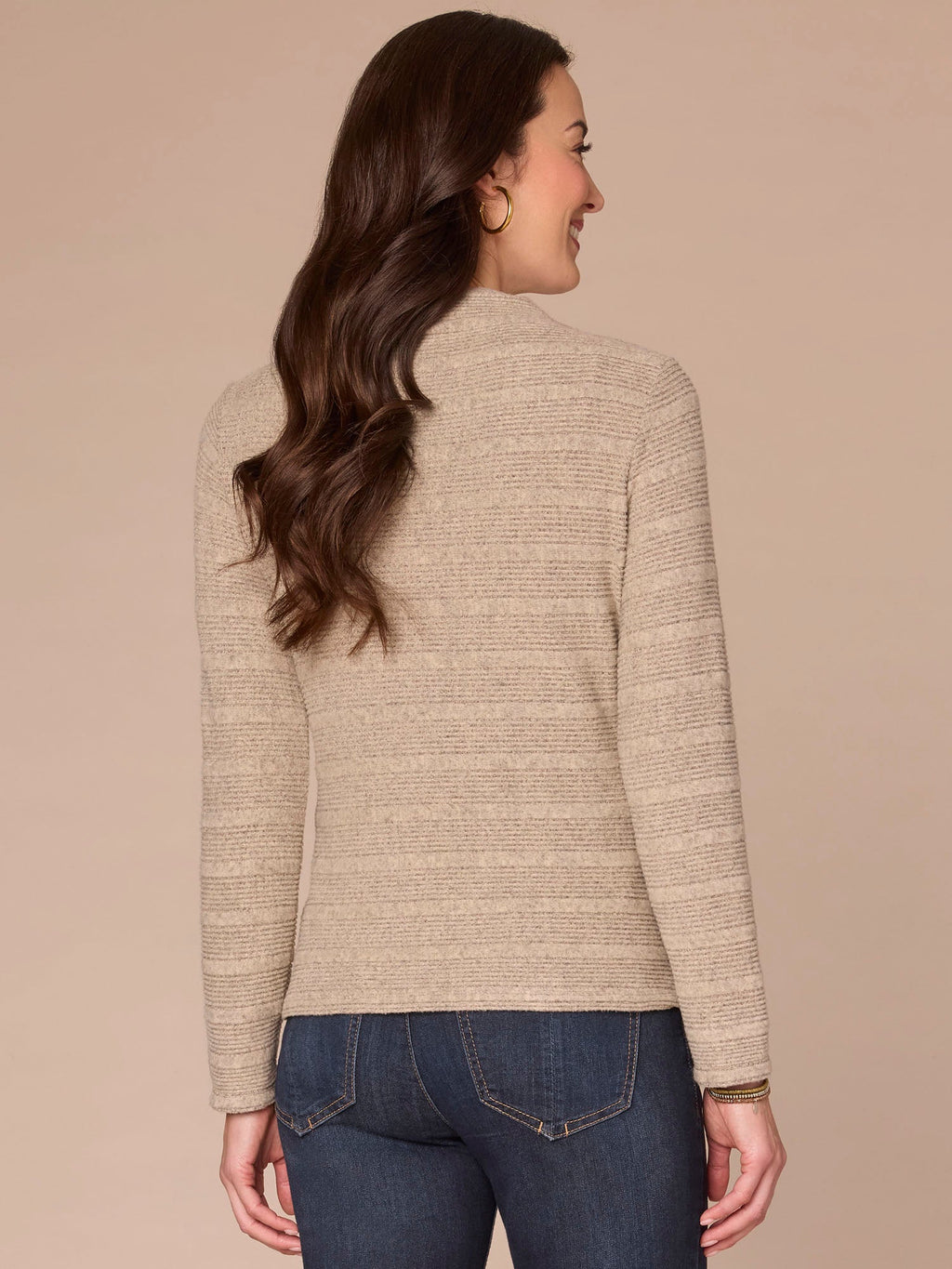 Long Sleeve Mock Neck Asymmetrical Side Ruching Petite Knit Top